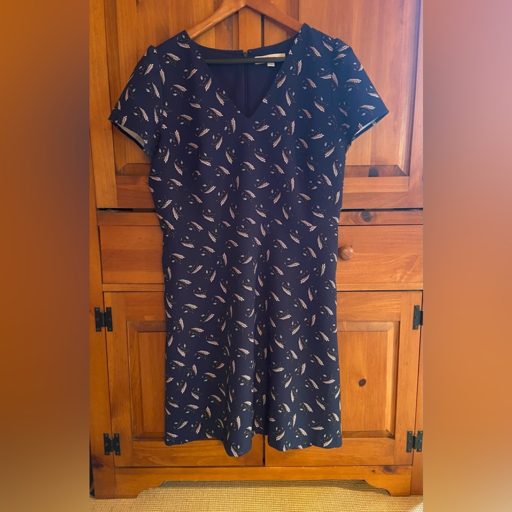 Elegant Navy Blue Leaf Print Dress from Loft